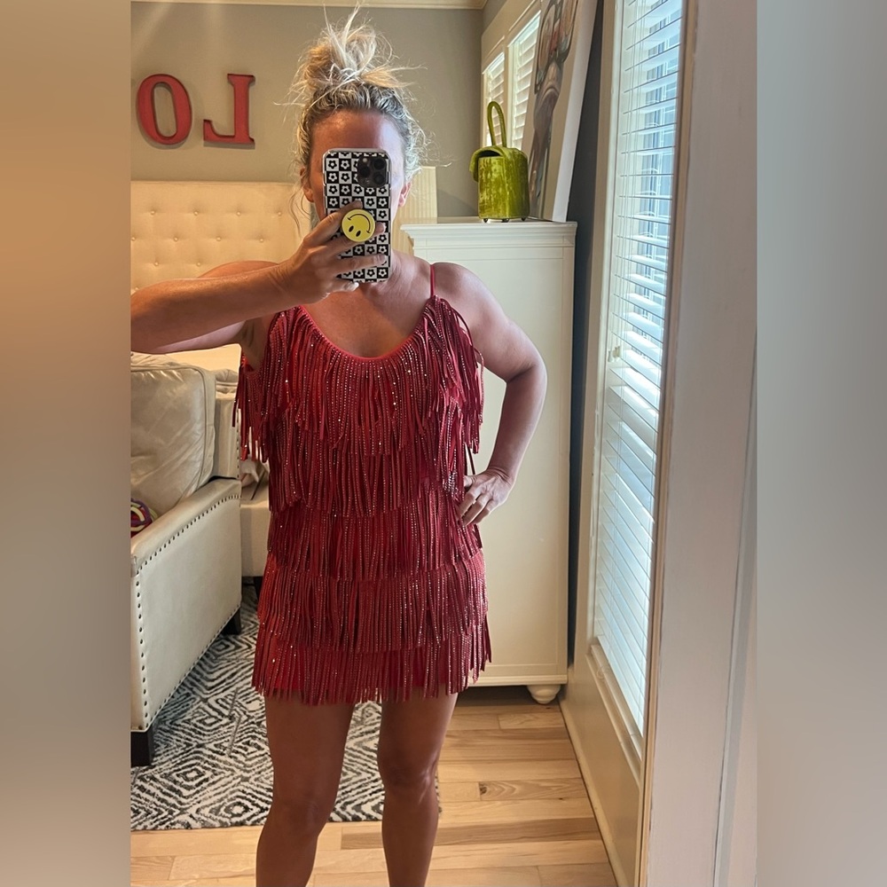 NYLON - red fringe dress. NWT. Size Small!